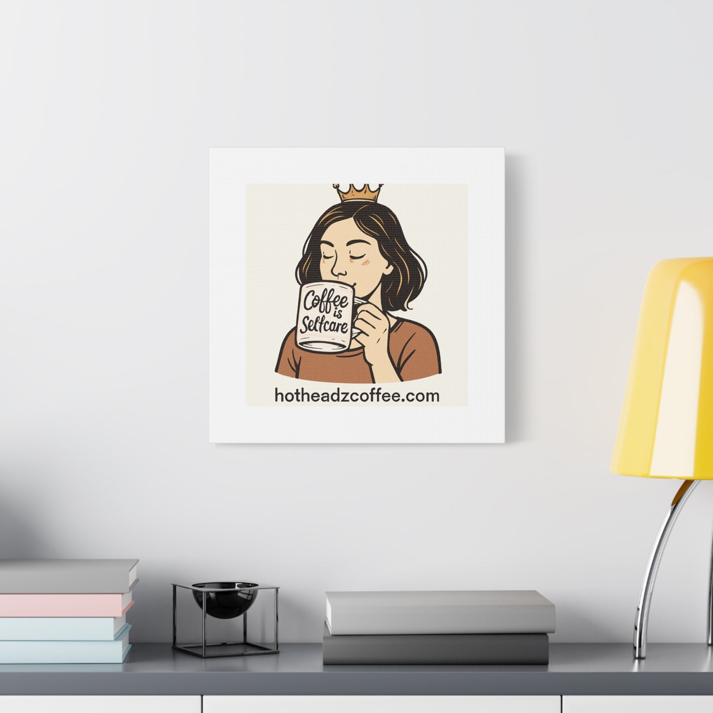 Coffee Is Self-Care Canvas Wall Art — Woman Drinking Coffee Illustration