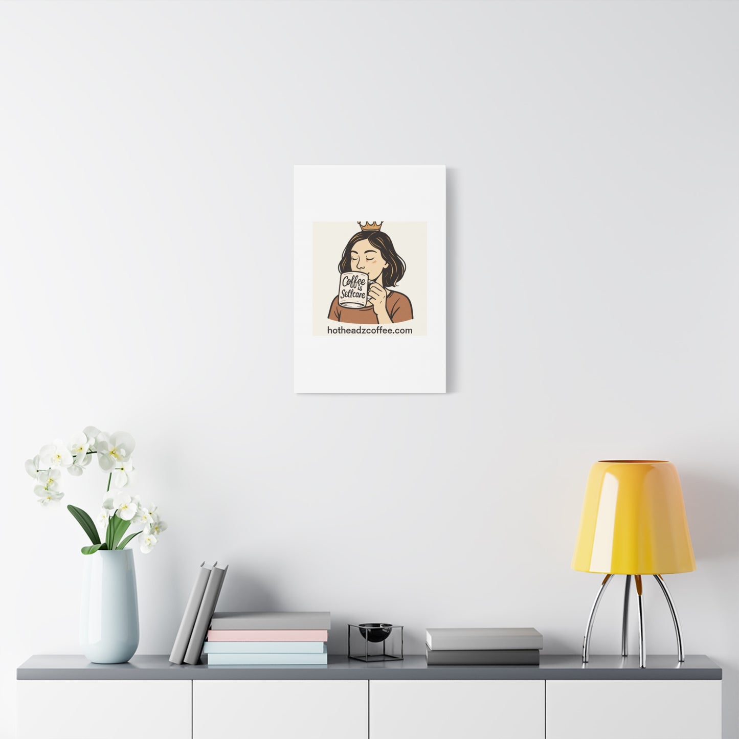 Coffee Is Self-Care Canvas Wall Art — Woman Drinking Coffee Illustration