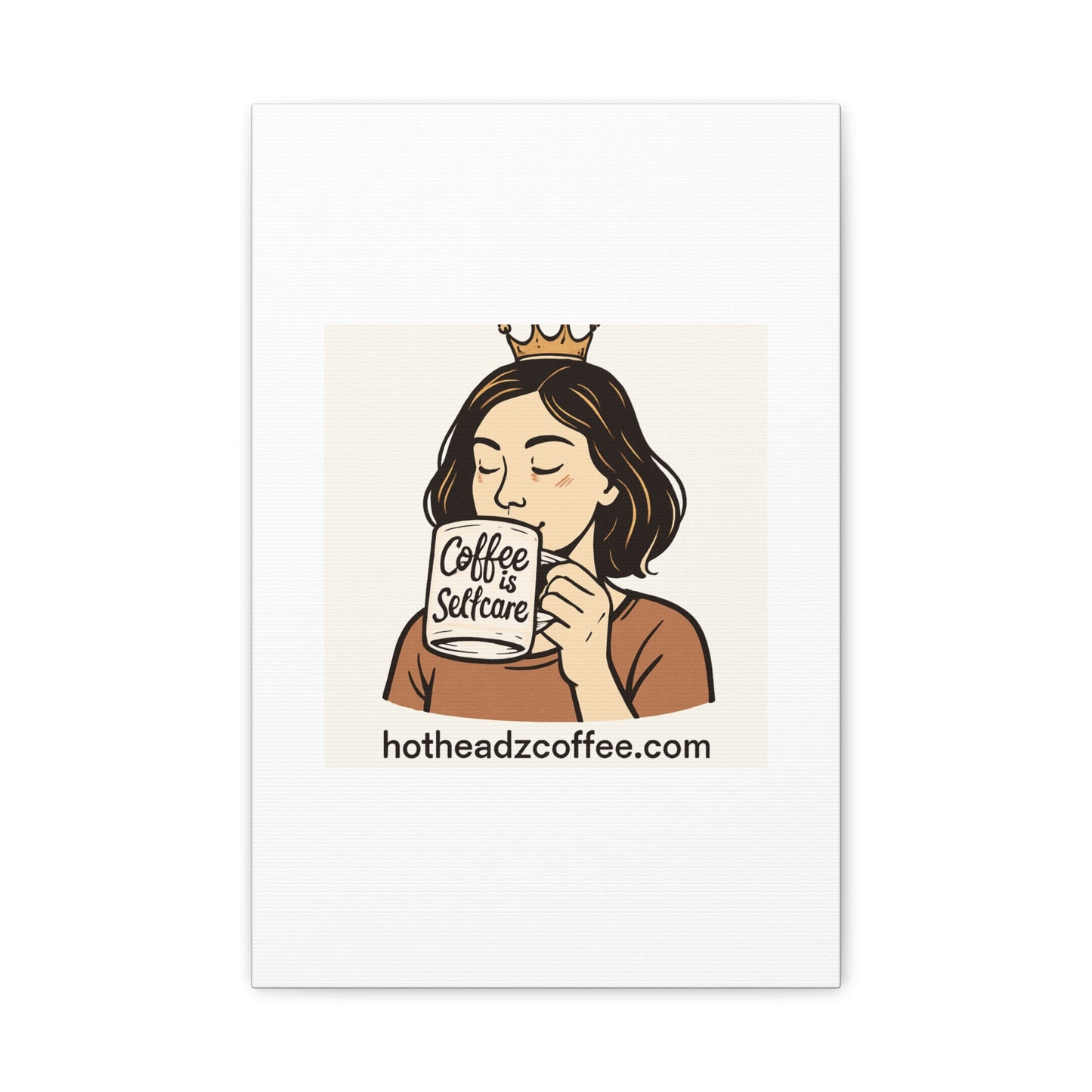 Coffee Is Self-Care Canvas Wall Art — Woman Drinking Coffee Illustration