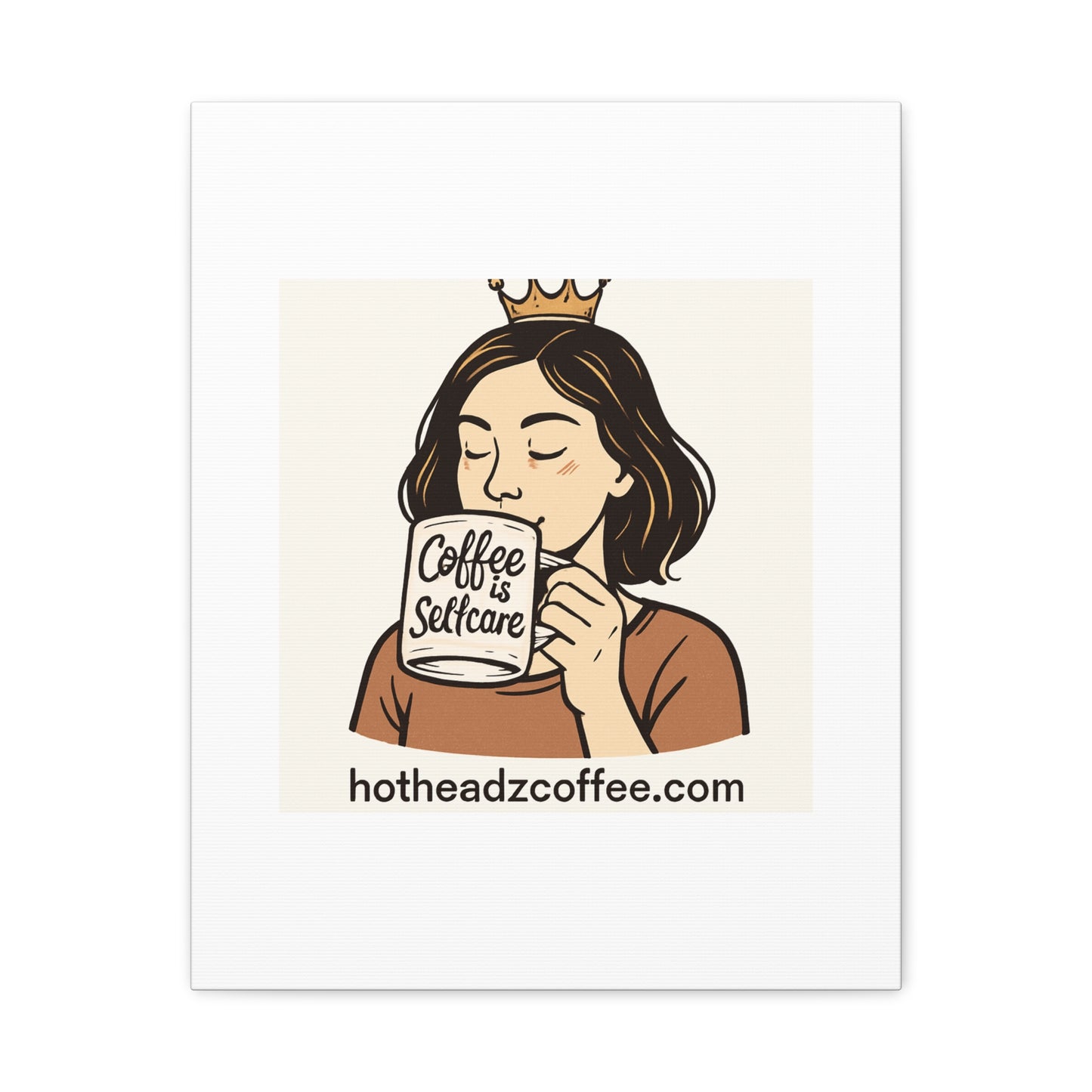 Coffee Is Self-Care Canvas Wall Art — Woman Drinking Coffee Illustration