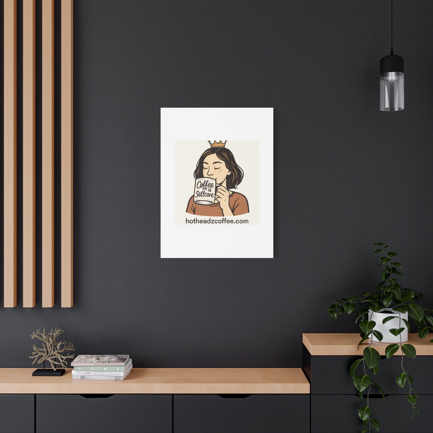 Coffee Is Self-Care Canvas Wall Art — Woman Drinking Coffee Illustration