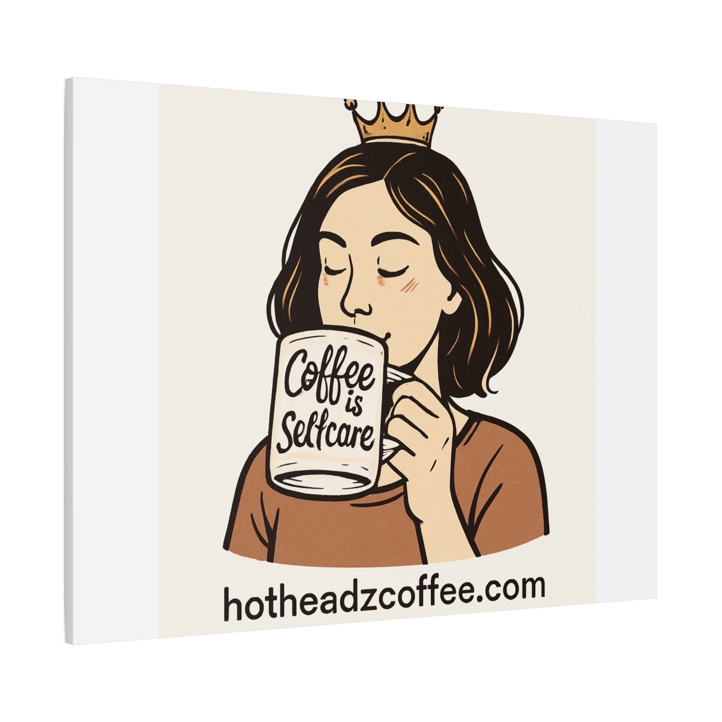 Coffee Is Self-Care Canvas Wall Art — Woman Drinking Coffee Illustration