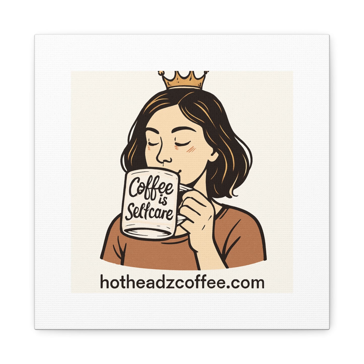 Coffee Is Self-Care Canvas Wall Art — Woman Drinking Coffee Illustration