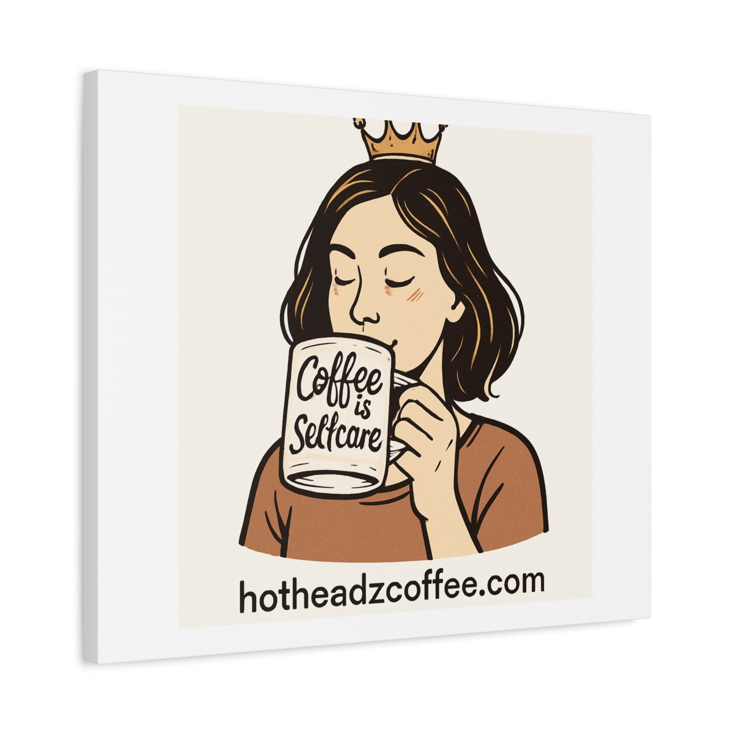 Coffee Is Self-Care Canvas Wall Art — Woman Drinking Coffee Illustration