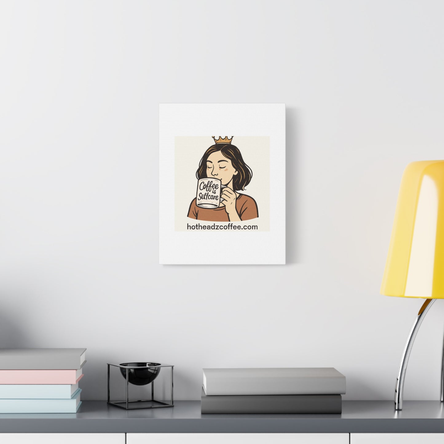 Coffee Is Self-Care Canvas Wall Art — Woman Drinking Coffee Illustration