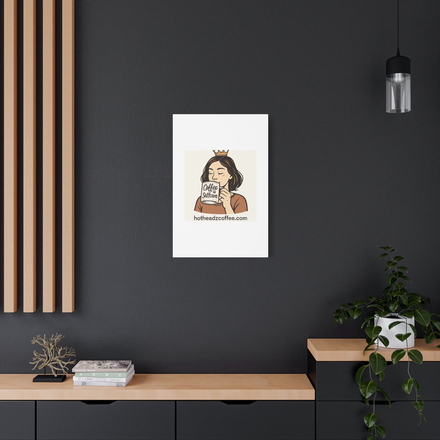 Coffee Is Self-Care Canvas Wall Art — Woman Drinking Coffee Illustration