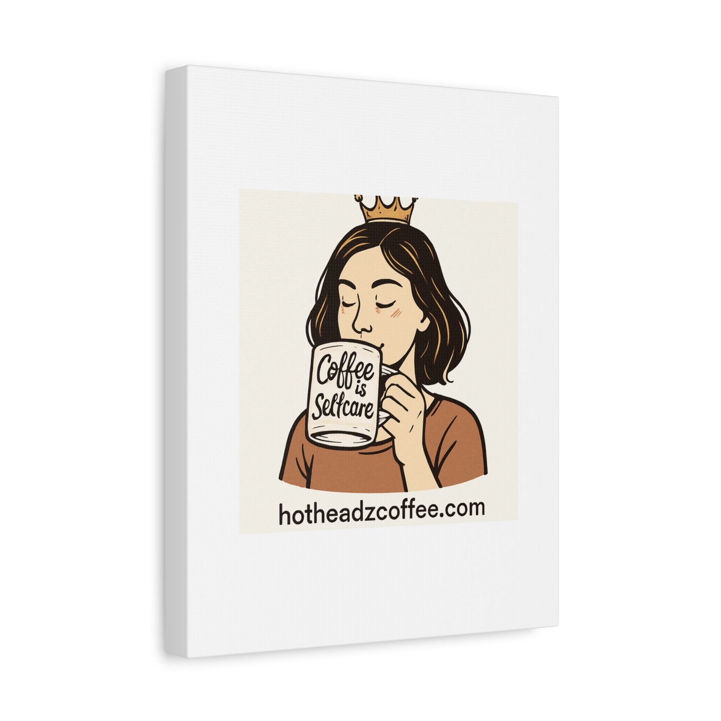 Coffee Is Self-Care Canvas Wall Art — Woman Drinking Coffee Illustration
