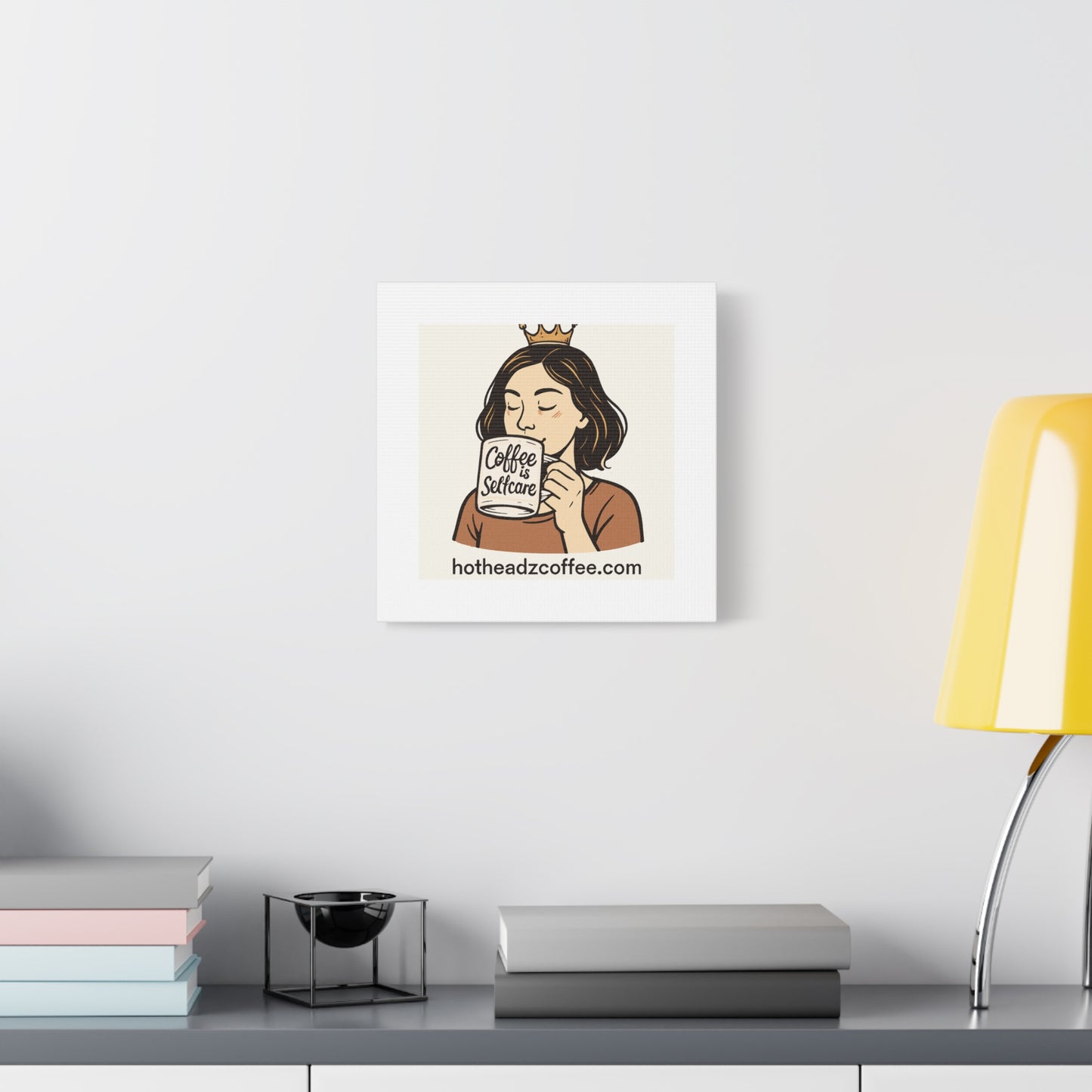 Coffee Is Self-Care Canvas Wall Art — Woman Drinking Coffee Illustration