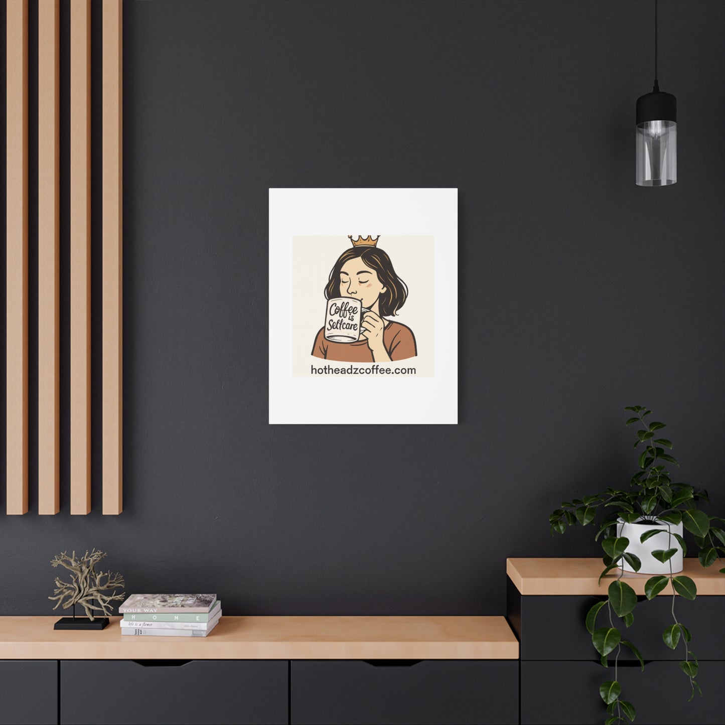 Coffee Is Self-Care Canvas Wall Art — Woman Drinking Coffee Illustration