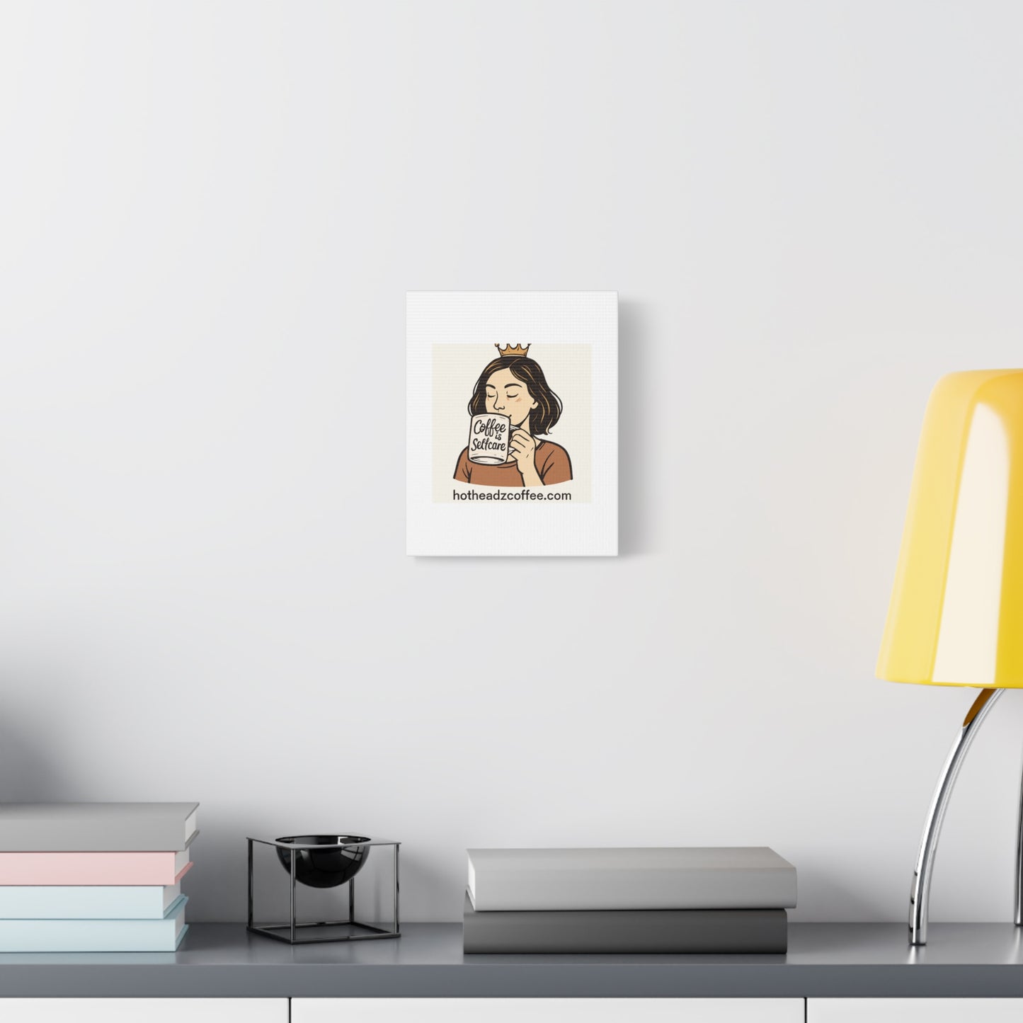 Coffee Is Self-Care Canvas Wall Art — Woman Drinking Coffee Illustration