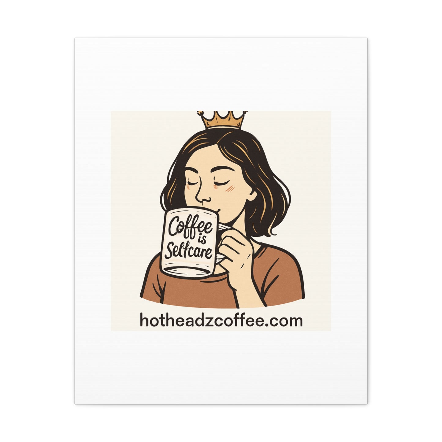 Coffee Is Self-Care Canvas Wall Art — Woman Drinking Coffee Illustration