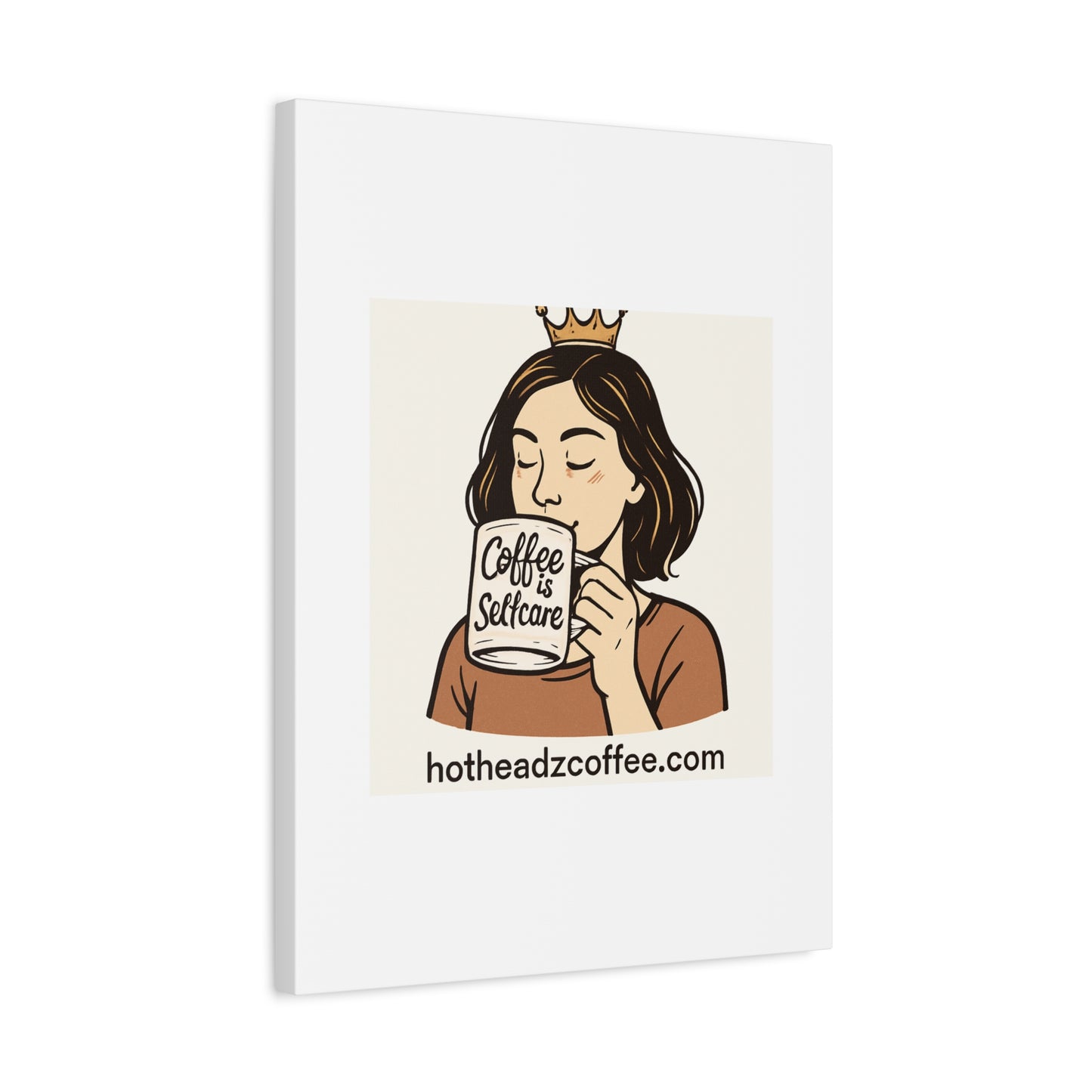 Coffee Is Self-Care Canvas Wall Art — Woman Drinking Coffee Illustration