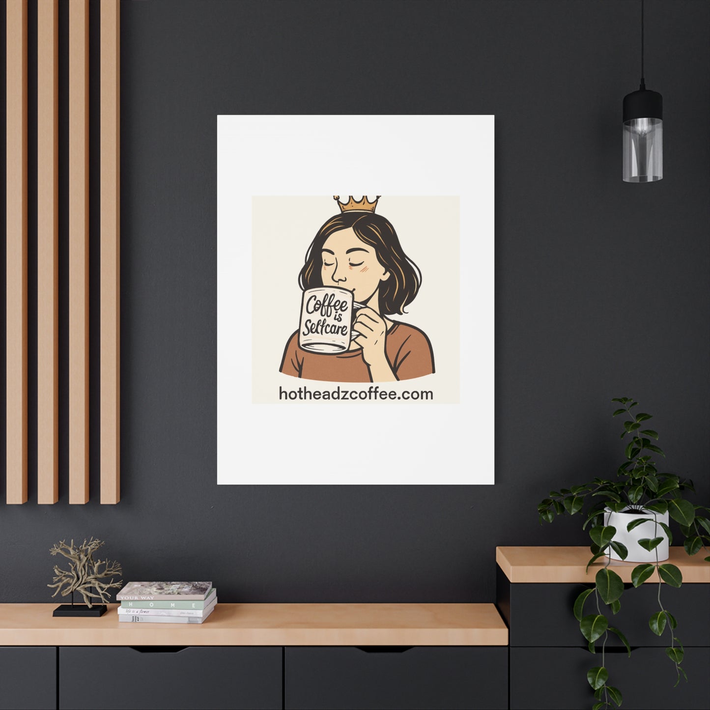 Coffee Is Self-Care Canvas Wall Art — Woman Drinking Coffee Illustration
