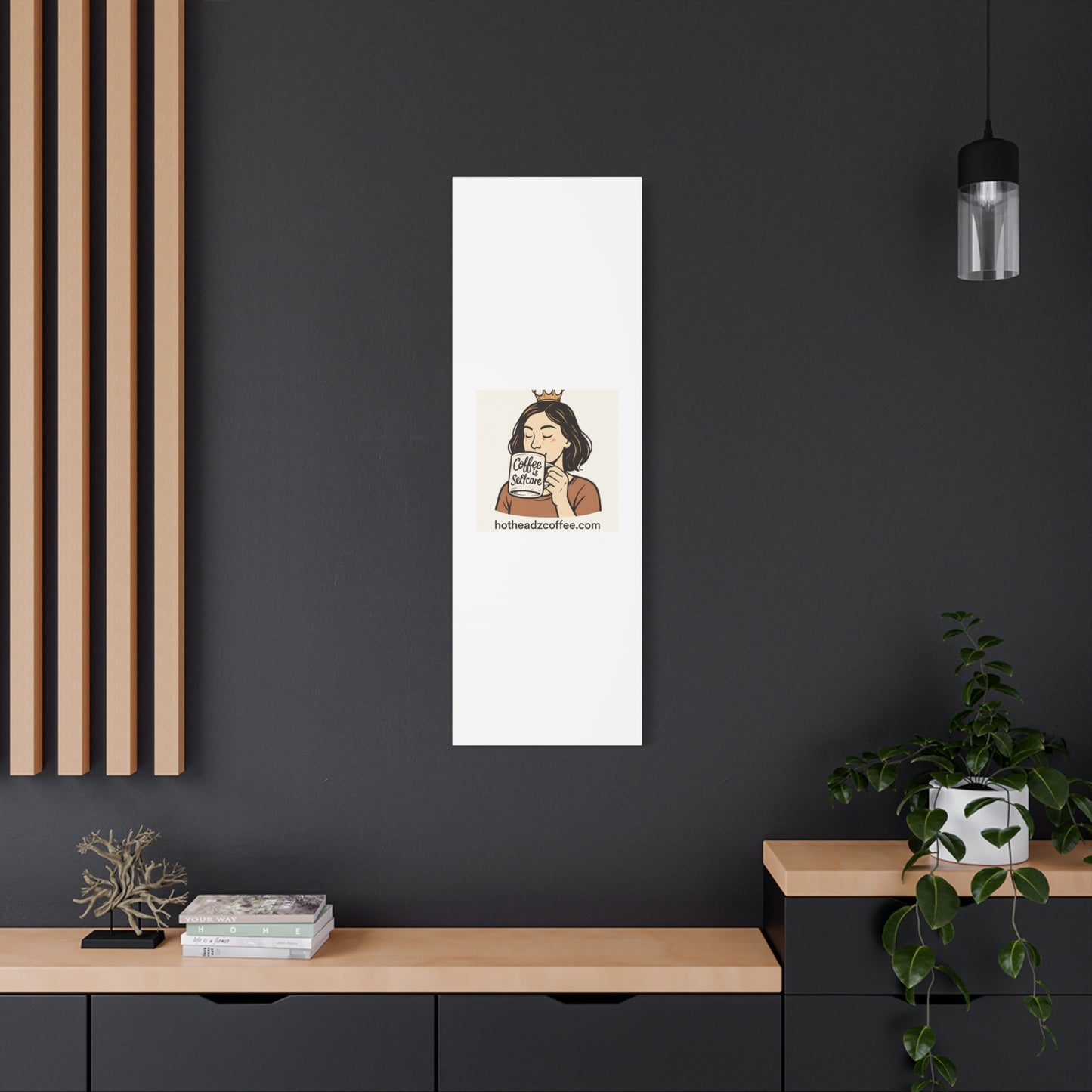 Coffee Is Self-Care Canvas Wall Art — Woman Drinking Coffee Illustration