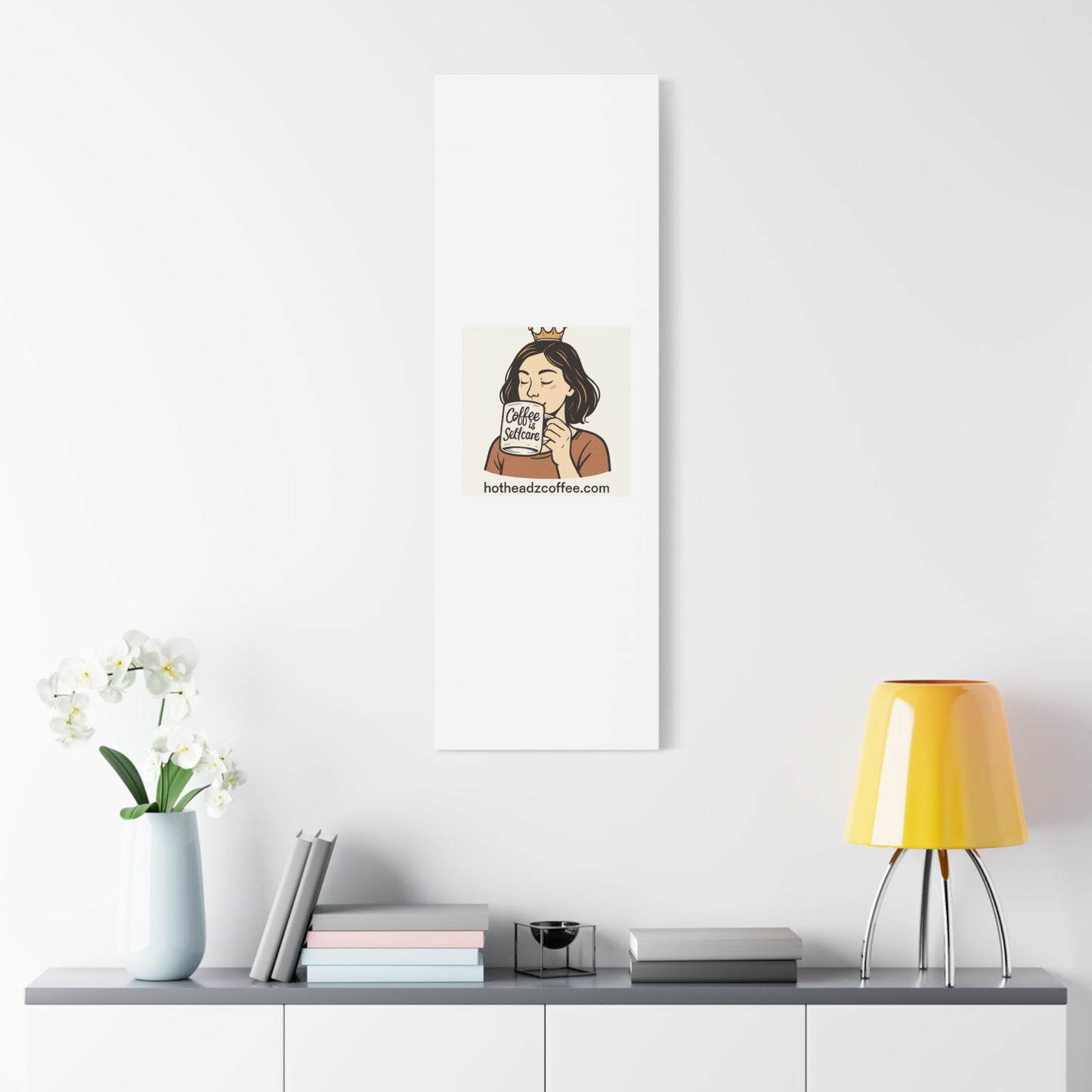 Coffee Is Self-Care Canvas Wall Art — Woman Drinking Coffee Illustration