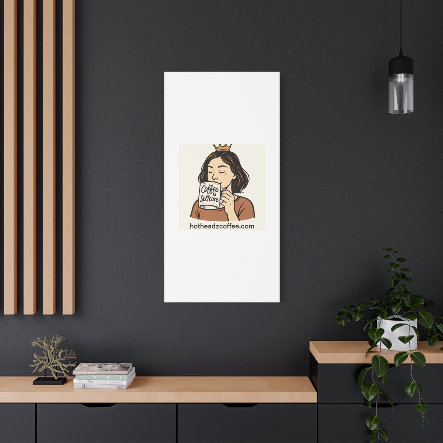 Coffee Is Self-Care Canvas Wall Art — Woman Drinking Coffee Illustration