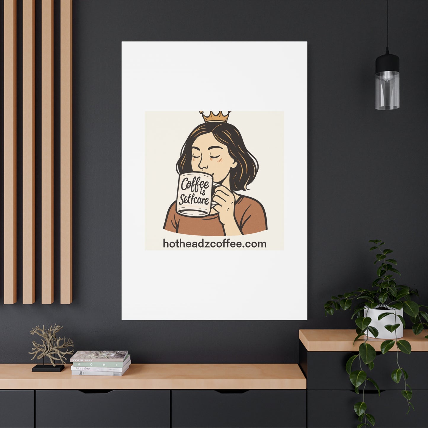Coffee Is Self-Care Canvas Wall Art — Woman Drinking Coffee Illustration