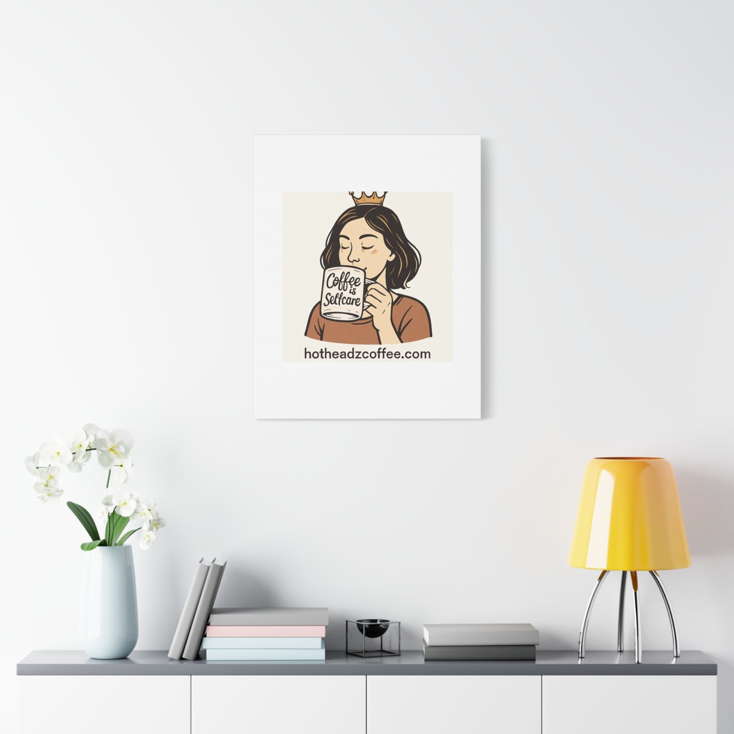 Coffee Is Self-Care Canvas Wall Art — Woman Drinking Coffee Illustration