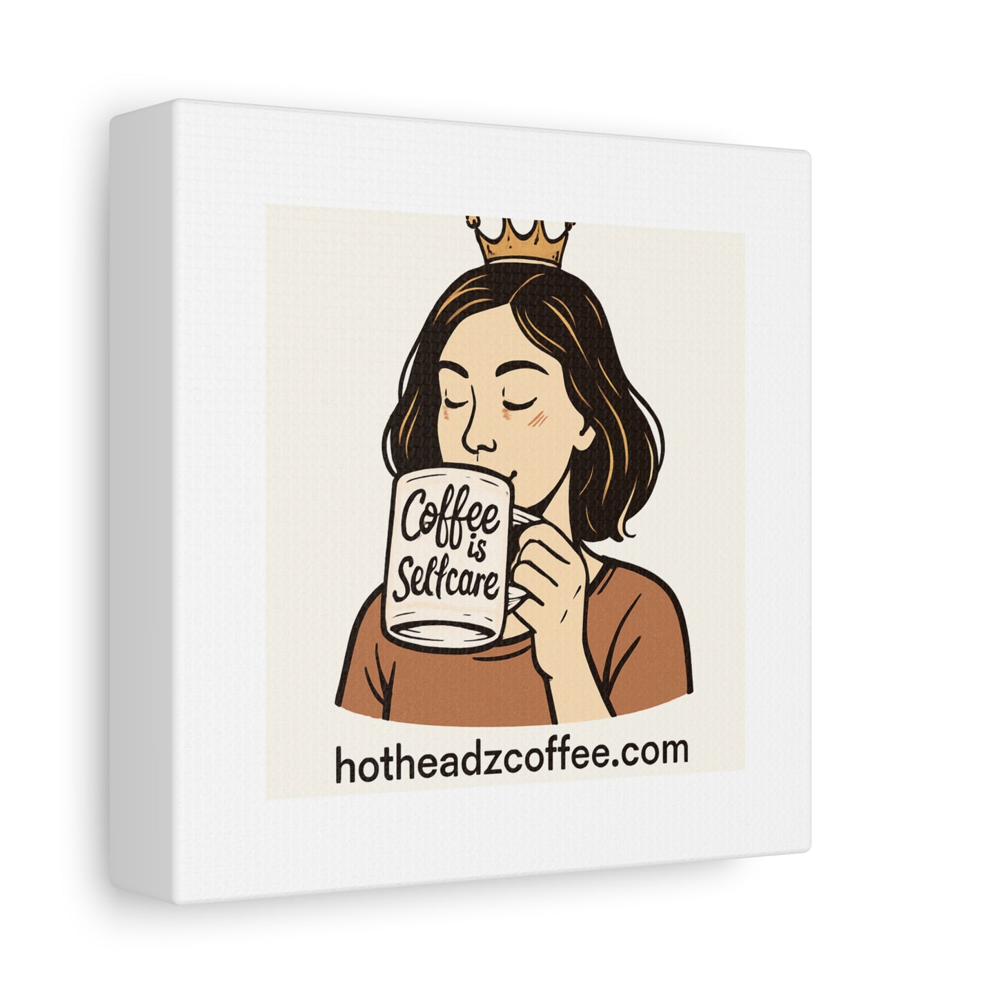 Coffee Is Self-Care Canvas Wall Art — Woman Drinking Coffee Illustration