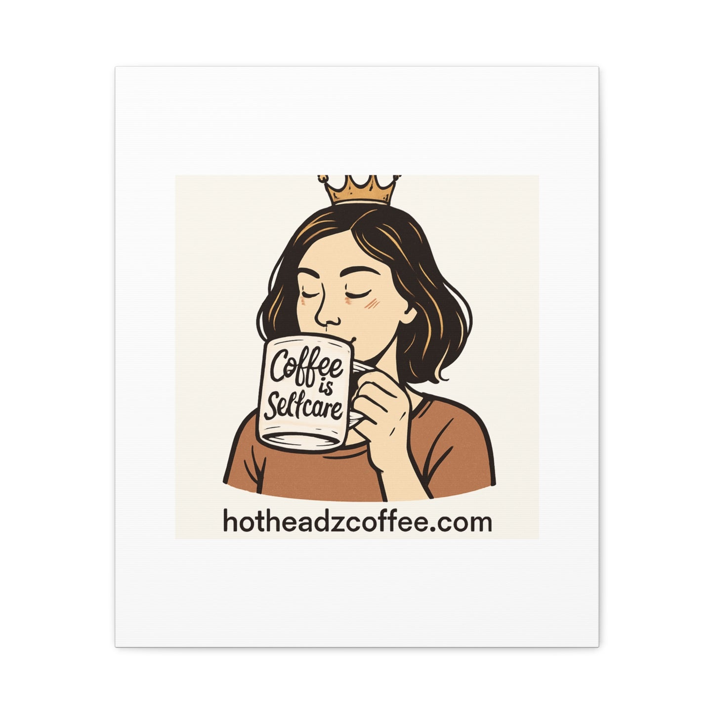 Coffee Is Self-Care Canvas Wall Art — Woman Drinking Coffee Illustration