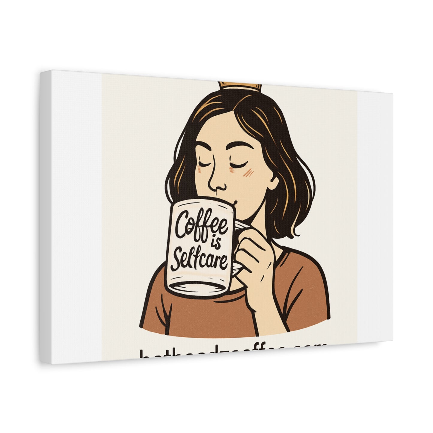 Coffee Is Self-Care Canvas Wall Art — Woman Drinking Coffee Illustration
