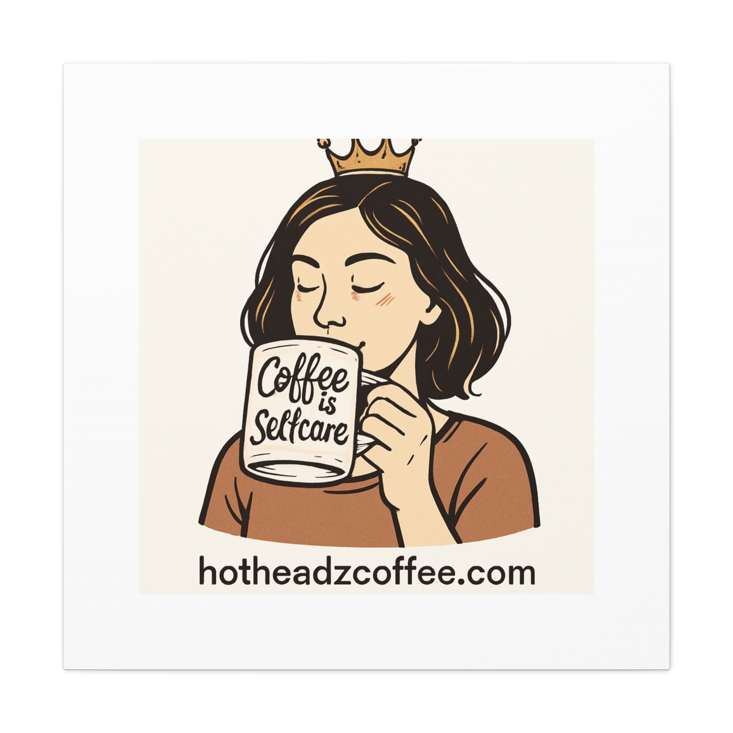 Coffee Is Self-Care Canvas Wall Art — Woman Drinking Coffee Illustration