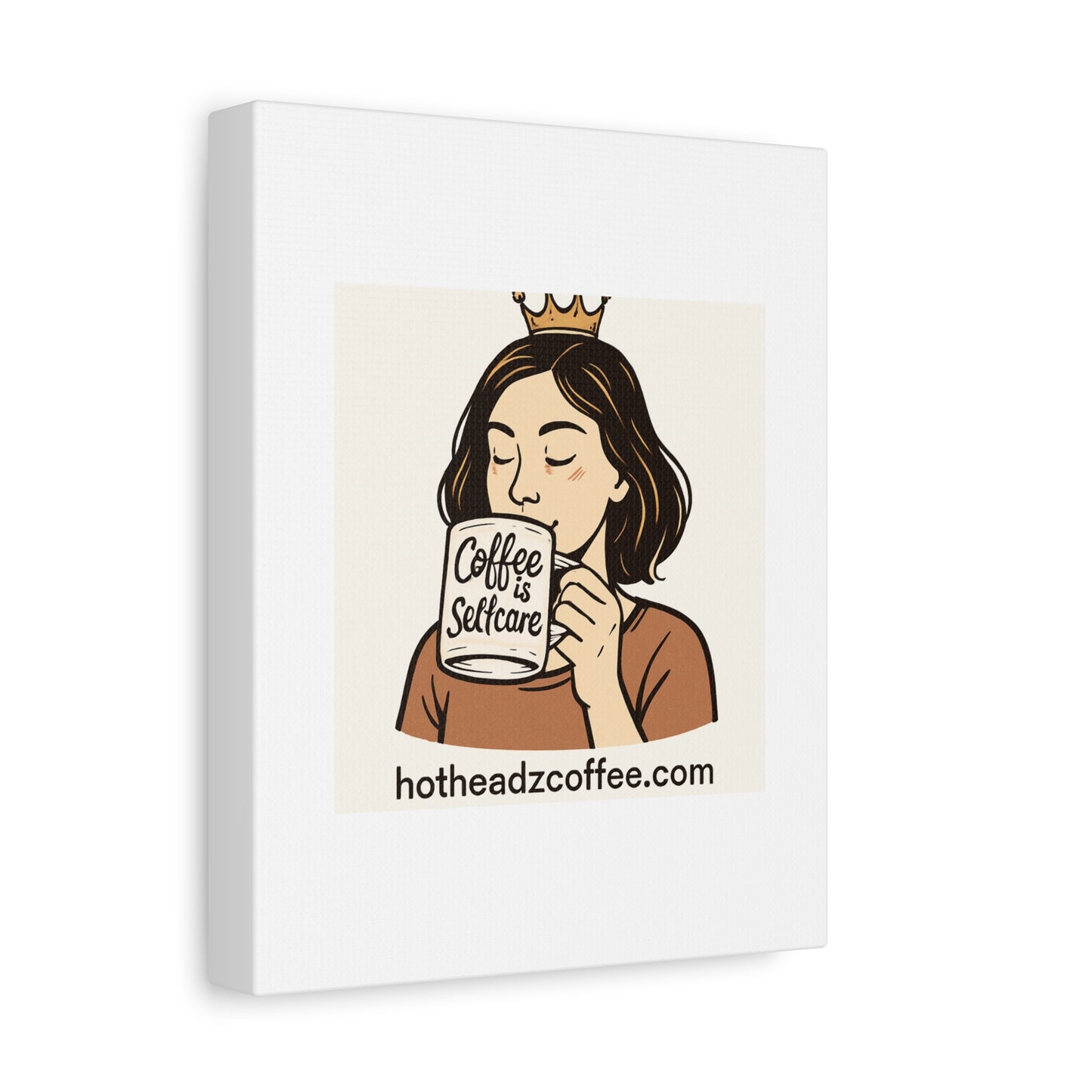 Coffee Is Self-Care Canvas Wall Art — Woman Drinking Coffee Illustration