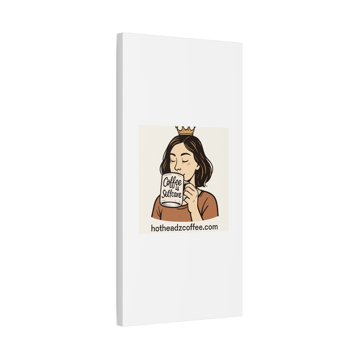 Coffee Is Self-Care Canvas Wall Art — Woman Drinking Coffee Illustration