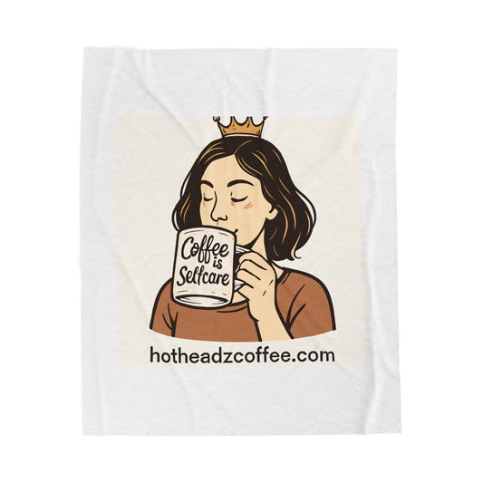 Velveteen Blanket — "Coffee Is Selfcare" Cozy Throw for Coffee Lovers