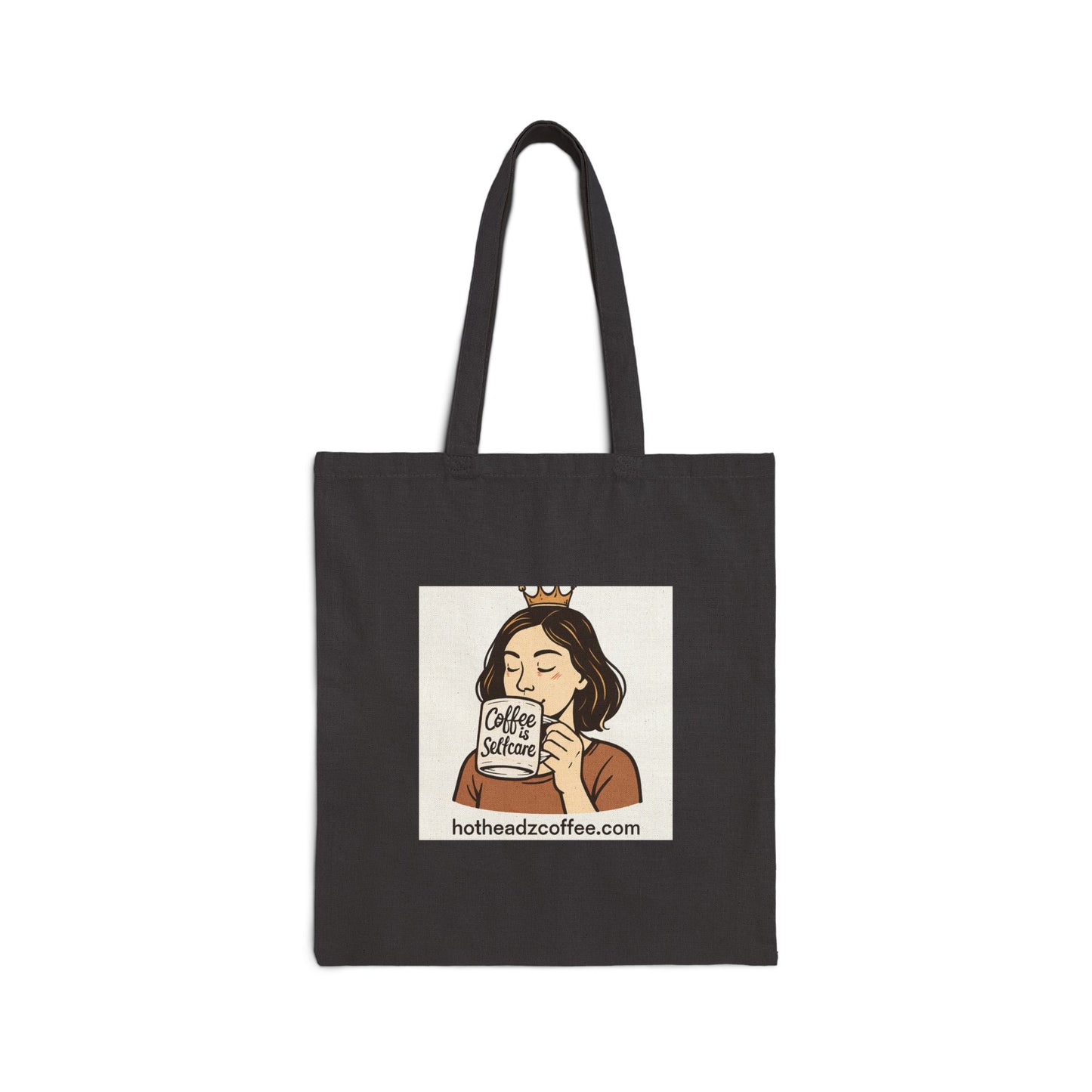 Coffee Queen Canvas Tote Bag — Cute Crowned Girl Illustration, Coffee Sleeve Graphic
