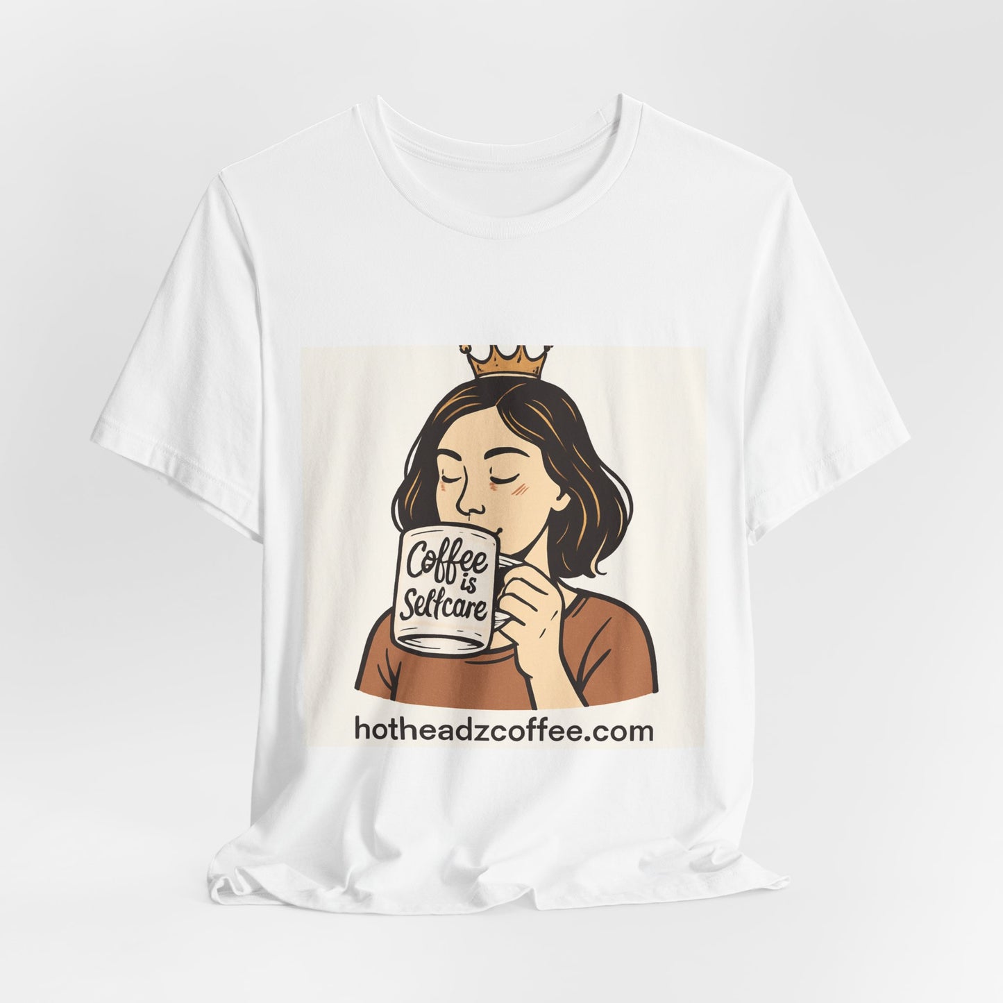 Coffee Selfcare T‑Shirt — Cute Woman Sipping Coffee Graphic Tee