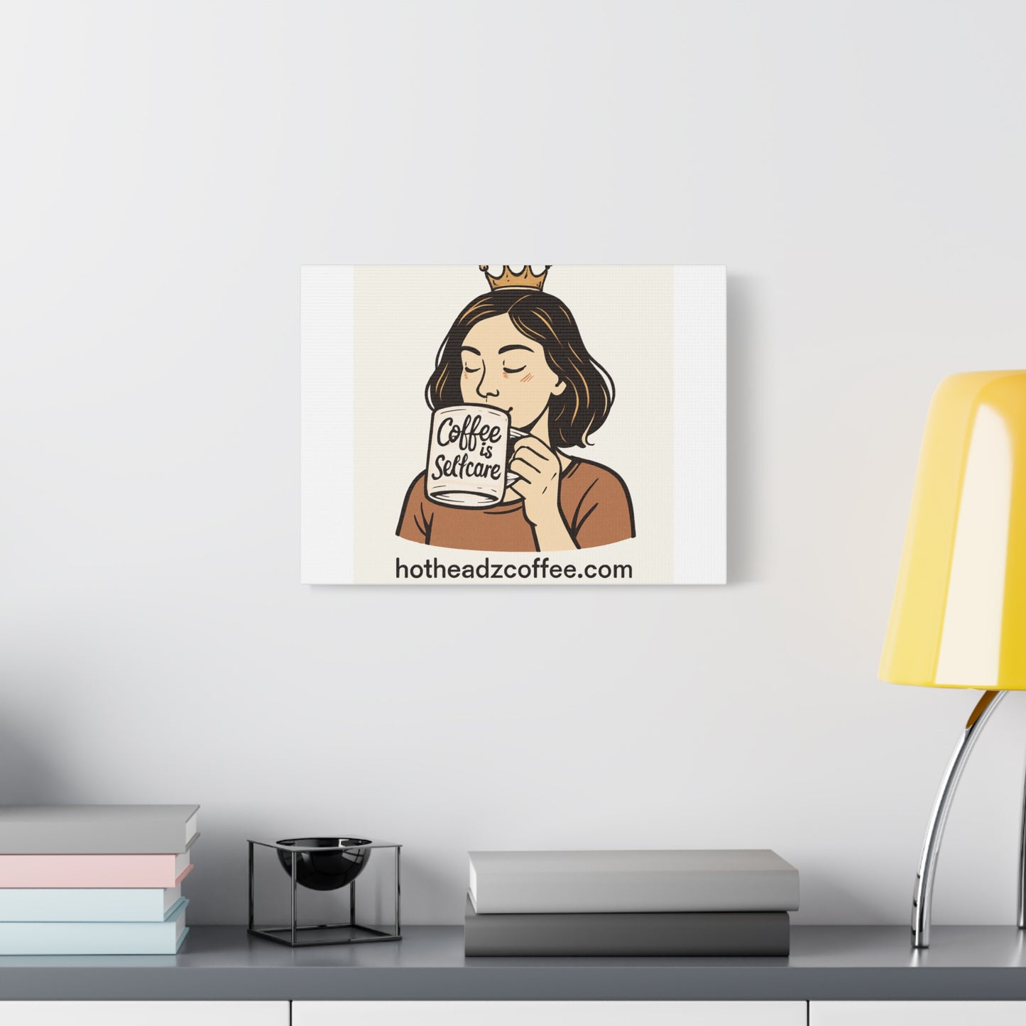 Coffee Is Self-Care Canvas Wall Art — Woman Drinking Coffee Illustration