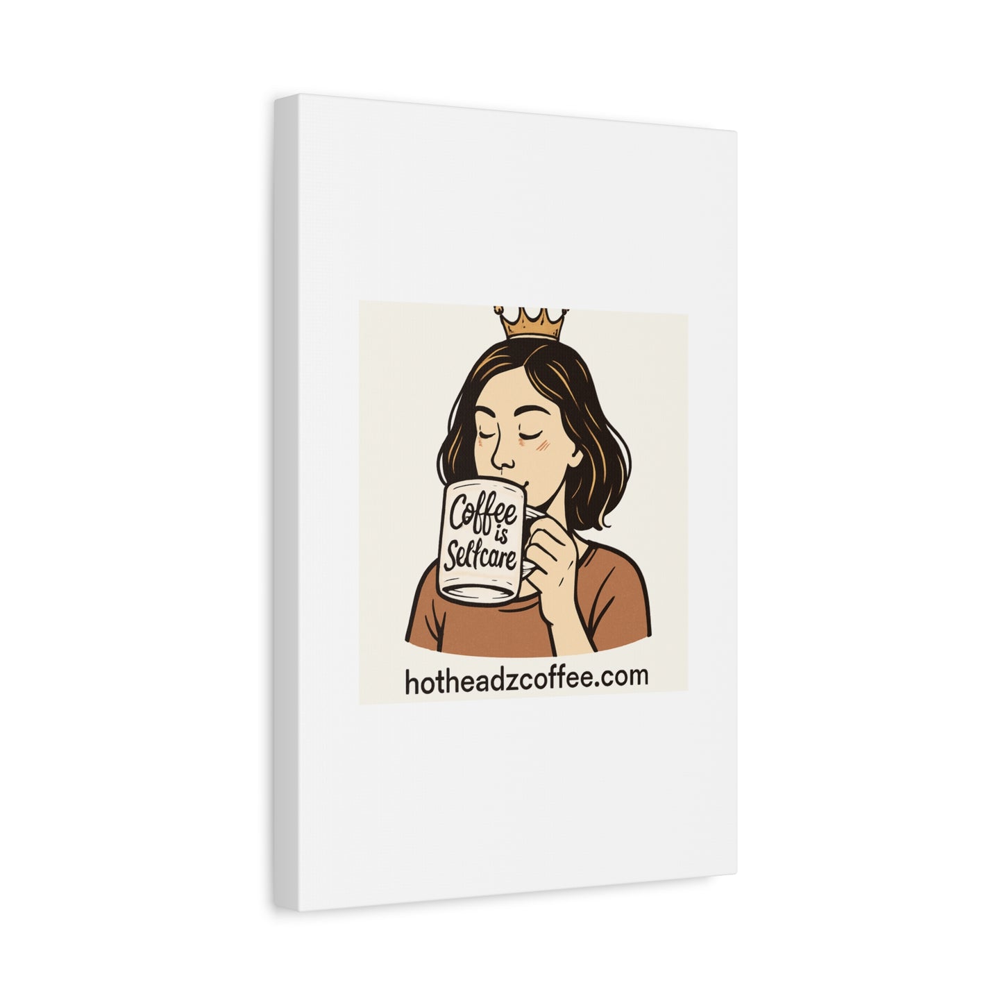 Coffee Is Self-Care Canvas Wall Art — Woman Drinking Coffee Illustration