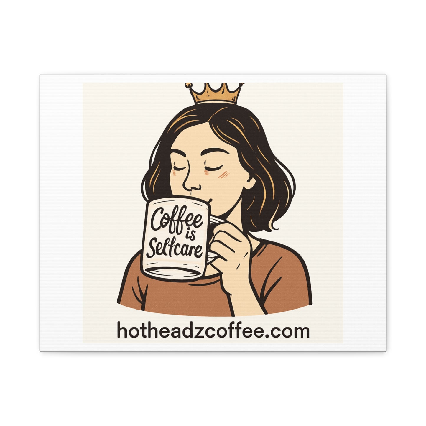 Coffee Is Self-Care Canvas Wall Art — Woman Drinking Coffee Illustration