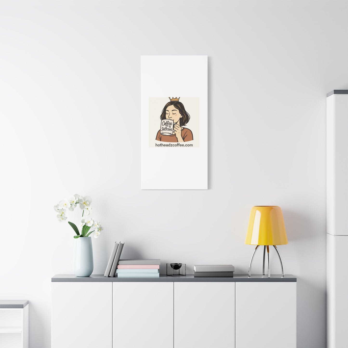 Coffee Is Self-Care Canvas Wall Art — Woman Drinking Coffee Illustration